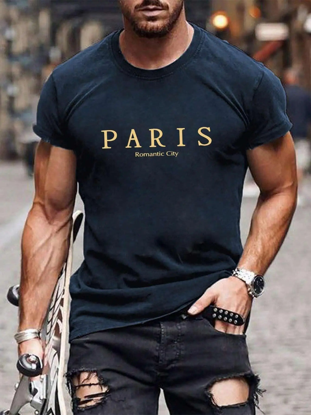 Camisetas con estampado gráfico de letras de ciudad romántica de París, ropa holgada de verano para hombre, camiseta holgada de algodón de gran tamaño, camisetas suaves de calle