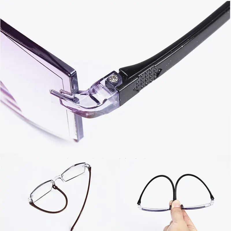 2 pares nuevos hombres mujeres gafas de lectura sin montura Anti luz azul bifocal aumento lejano gafas para presbicia + 150 + 200