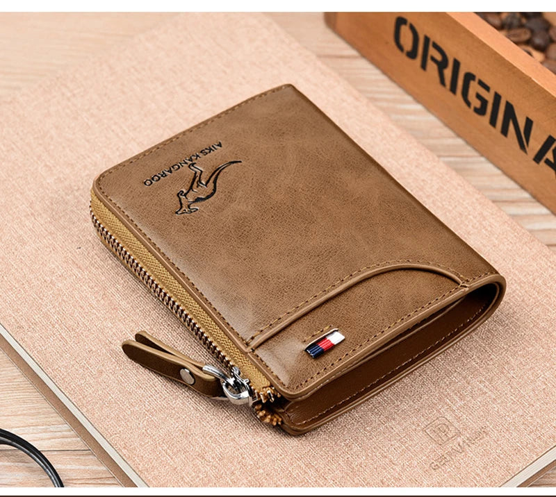 Cartera para hombre, tarjetero de cuero, monedero con cremallera, carteras de lujo para hombre, monederos con protección RFID, cartera Masculina de lujo