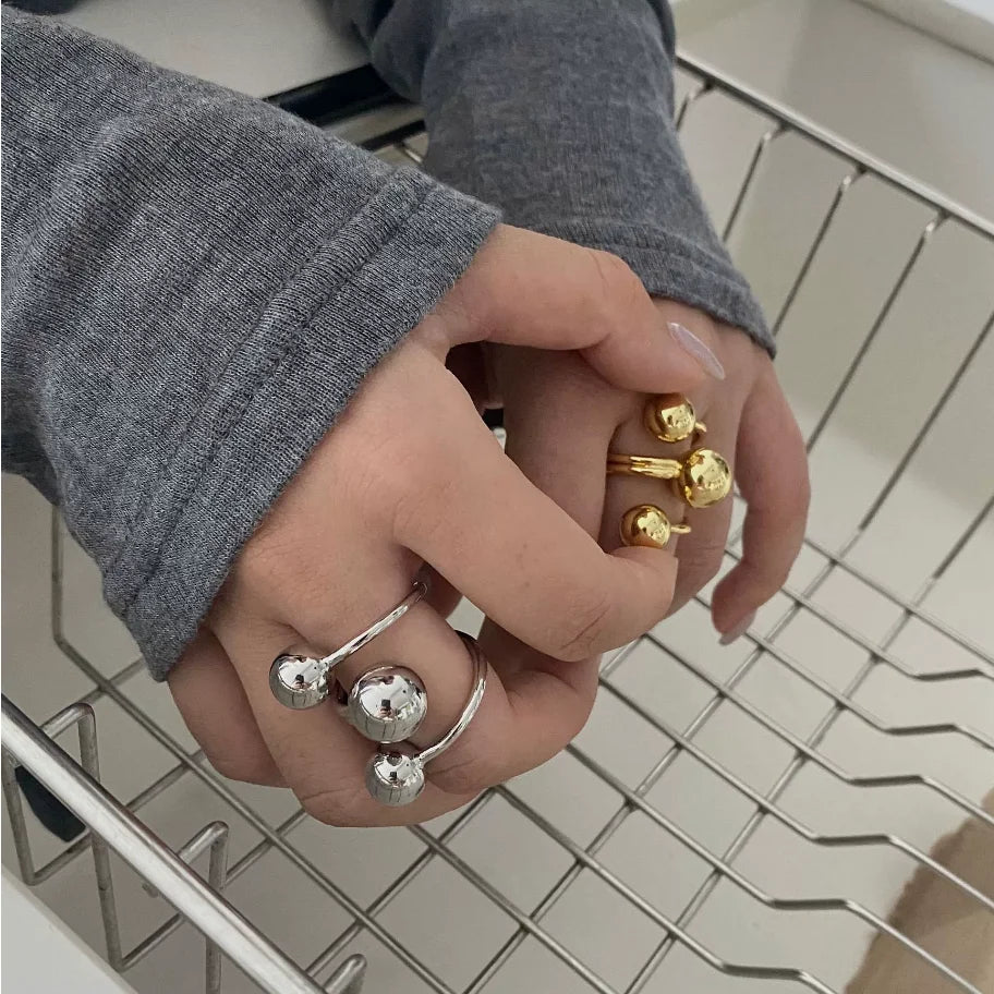 Anillos con forma de bola de diseño Irregular de tres capas con personalidad de Metal Punk exagerada para mujer, anillos ajustables simples a la moda, regalo