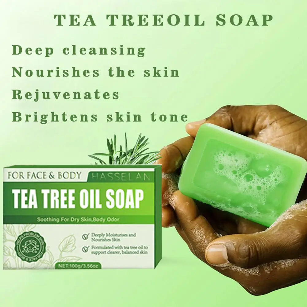 Jabón de Árbol de Té Verde, Jabón en Barra con Aceite de Árbol de Té, Jabones Naturales para Limpiar la Piel del Rostro, Cuerpo y Manos, Jabón en Barra Exfoliante Suave