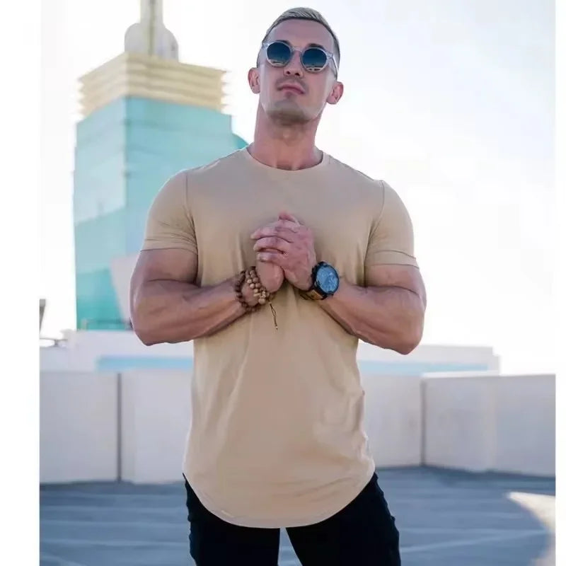 Camiseta de entrenamiento muscular, camiseta de manga corta de entrenamiento de verano para hombre, camiseta de fitness de algodón de alta calidad para hombre, camisetas de color sólido para gimnasio