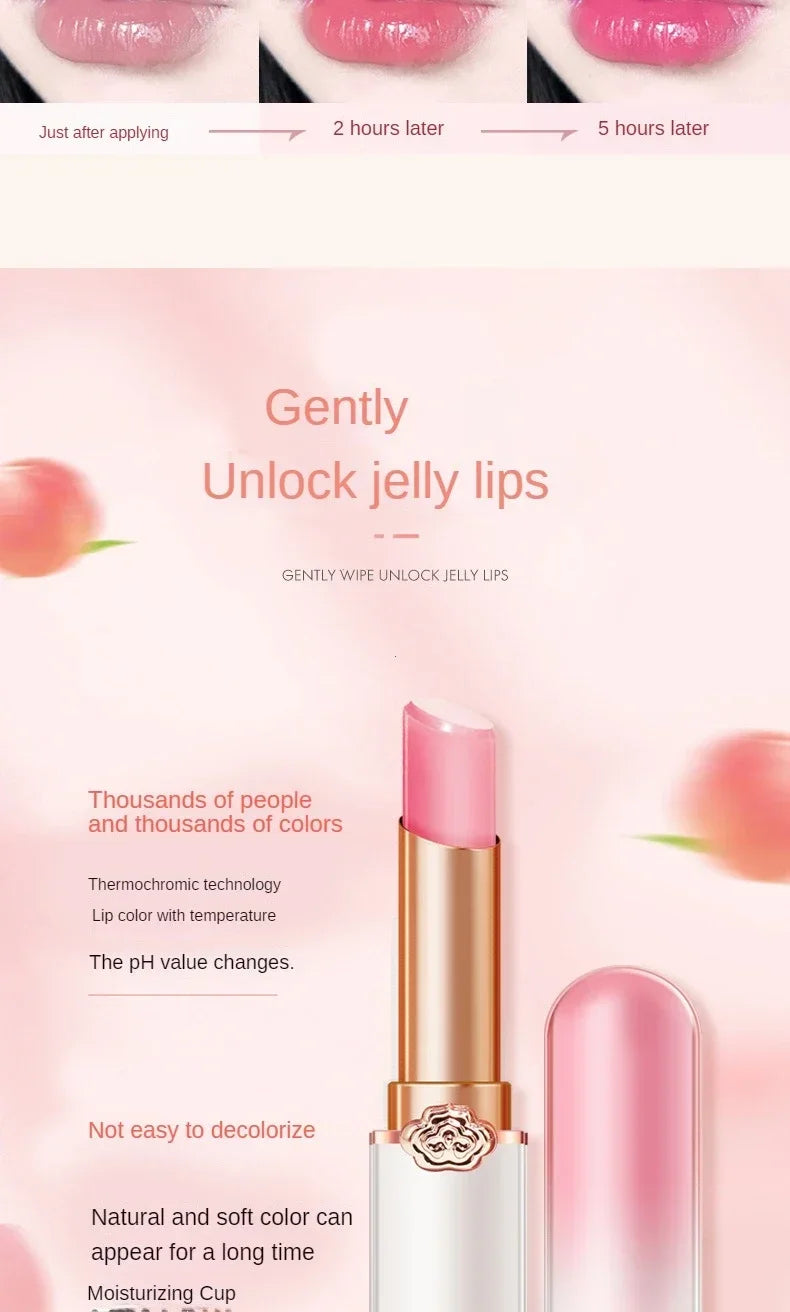 Bálsamo labial de Color melocotón, lápiz labial con cambio de temperatura de cristal, brillo de labios hidratante de larga duración, maquillaje, cuidado de labios, cosmético de reparación