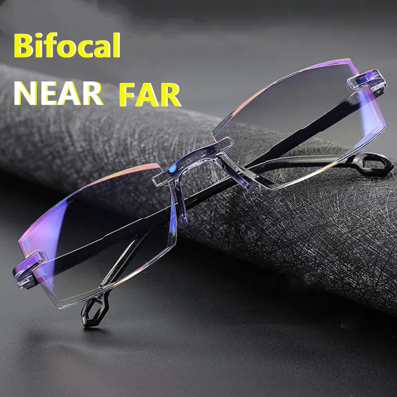2 pares nuevos hombres mujeres gafas de lectura sin montura Anti luz azul bifocal aumento lejano gafas para presbicia + 150 + 200
