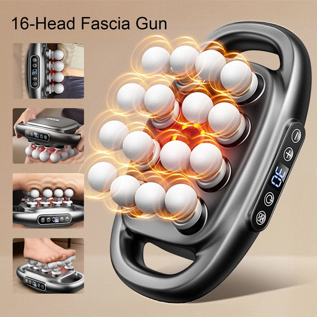 Pistola de Fascia de 16 cabezales, pistola de masaje corporal con vibración de alta frecuencia, masajeador de espalda y cintura, masajeador de cuello y hombros, masajeador muscular