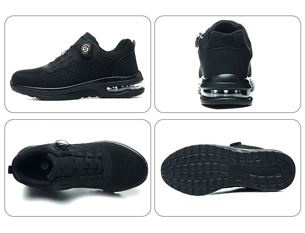 Nuevos zapatos de seguridad con hebilla giratoria para hombre, botas de trabajo ligeras antiimpacto y antiperforación, diseño deportivo de moda para exteriores profesionales