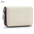 Tarjetero de cuero genuino para hombre y mujer, cartera pequeña con cremallera, monedero sólido, diseño de acordeón, identificación Rfid, bolsas para tarjetas de crédito comerciales
