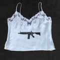 Rock Gothic Y2k Lace Tank Top Gun Harajuku Graphic Print Streetwear Sleeveless Top Punk Retro Sling Spicy Girls Hip Hop Crop top