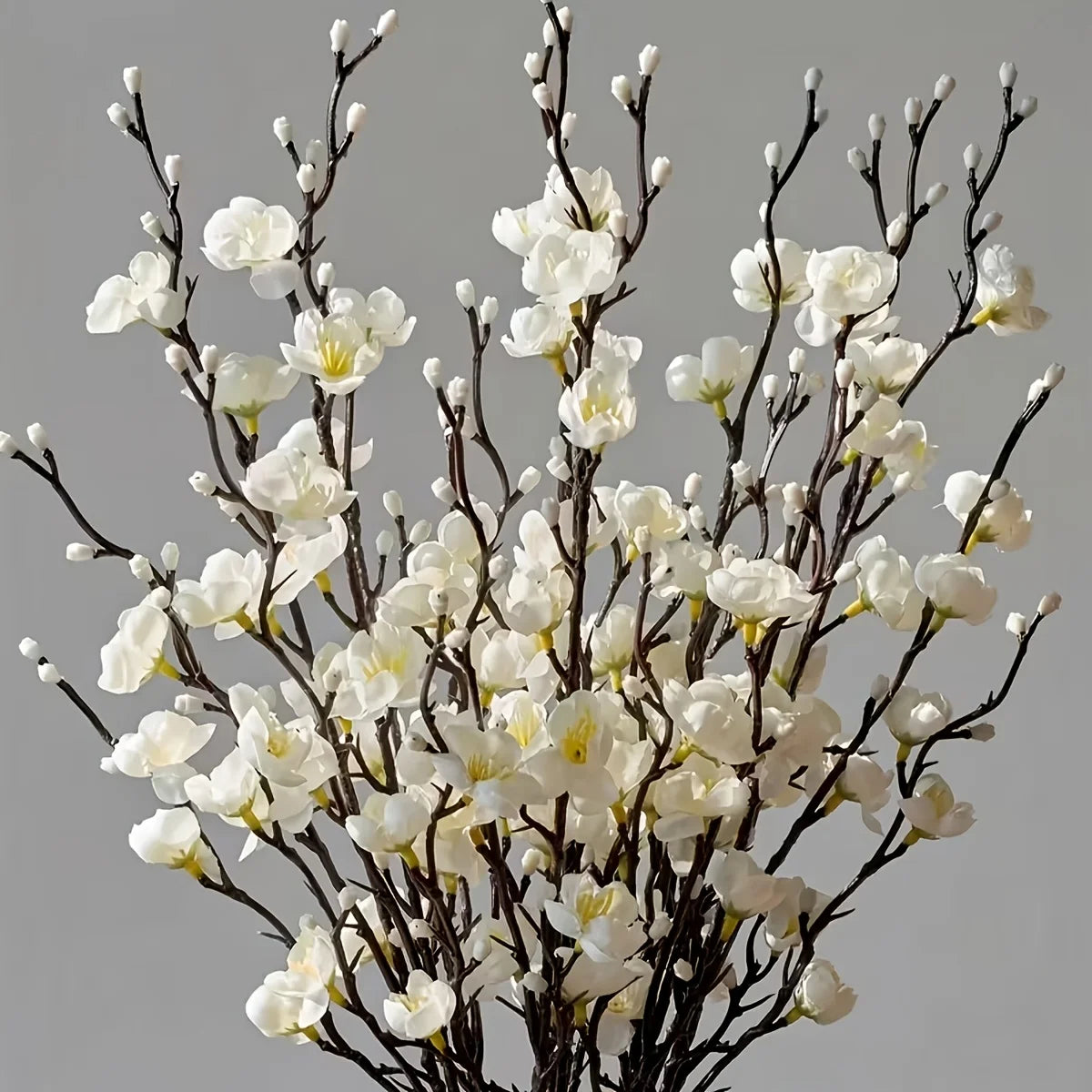 5 paquetes de flores de ciruelo blancas artificiales de tallo largo, flores de jade realistas, para decoración exterior/interior, adecuadas para el hogar