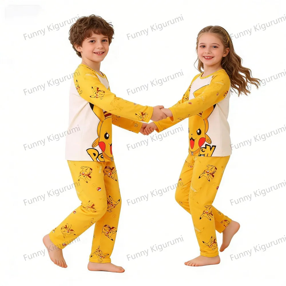 Pijamas de dibujos animados para niños de 3 a 5, 7, 9, 11 y 13 años, conjuntos de ropa para el hogar para niños, pijamas de Pikachu de manga larga para niñas, ropa de descanso para adolescentes