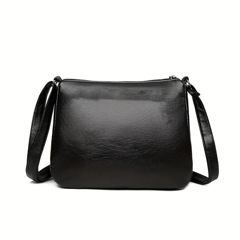 Bolso de Hombro de Moda para Mujer, de Piel Sintética, Gran Capacidad, con Múltiples Bolsillos, Estilo Mamá, Negro, Repujado, para Salidas y Fiestas