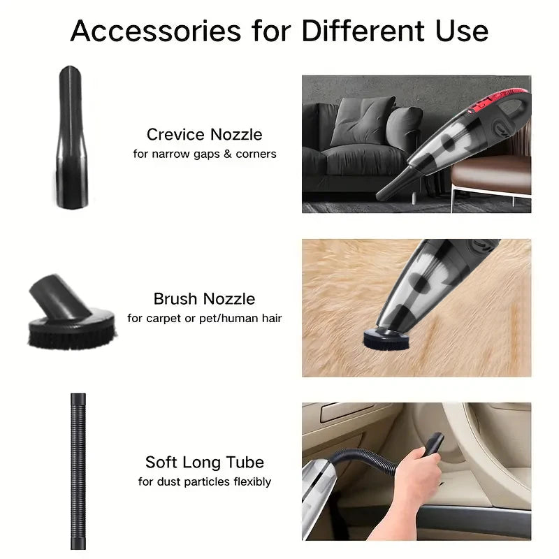 Aspirador inalámbrico portátil, multifunción para coche y hogar de doble uso, batería recargable y duradera, fuerte succión