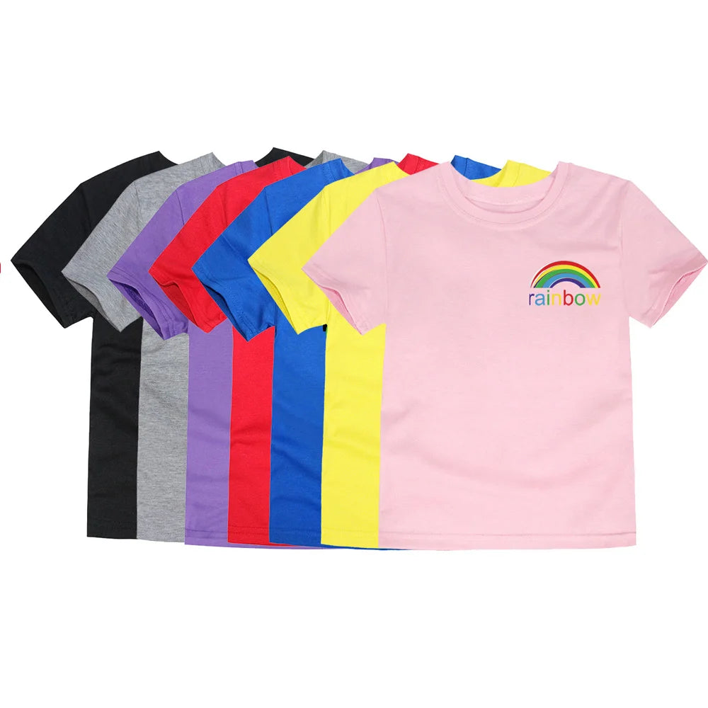 Camisetas con dibujos de arcoíris para niñas, ropa 2024 de algodón para verano, 2 a 3, 4, 5, 6, 7, 8, 9, 10, 11, 12, 13, 14 años, 100%