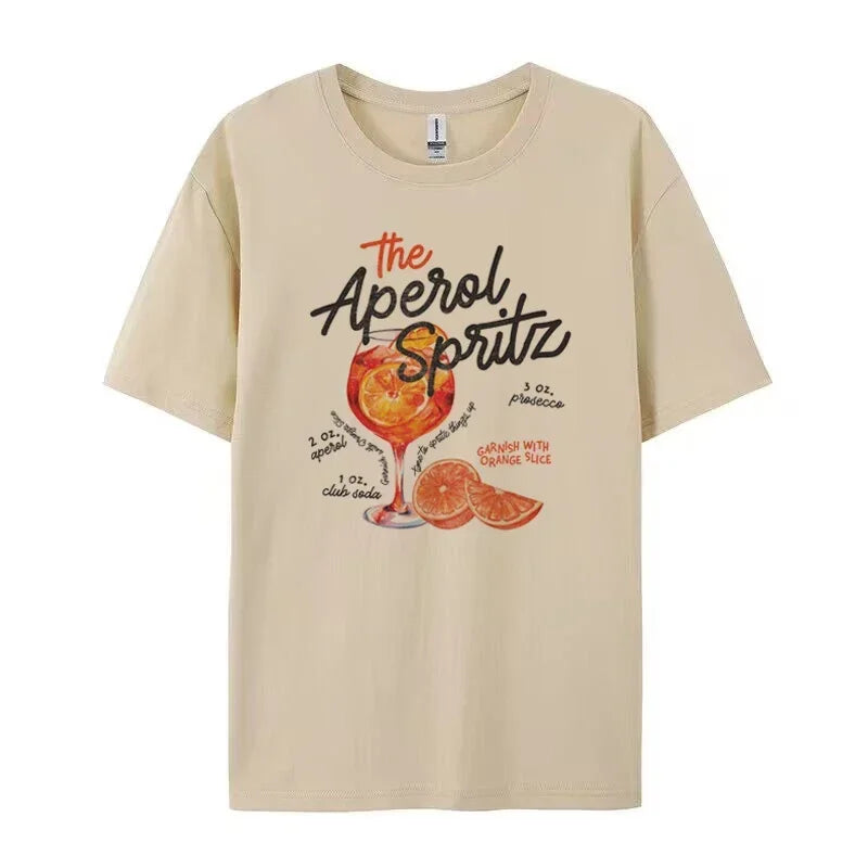 Aperol Spritz-Camisetas con gráficos de cóctel Retro para mujer, camiseta bonita con bebida con Alcohol, camisetas holgadas con estampado de algodón, regalo Vintage Unisex