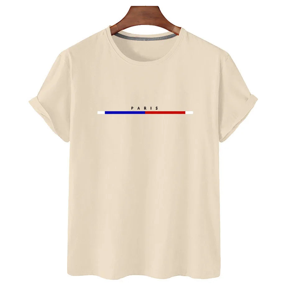 Camiseta 100% de algodón para mujer, Top de manga corta a la moda de París, camisa holgada de talla grande, camisetas de manga corta para mujer