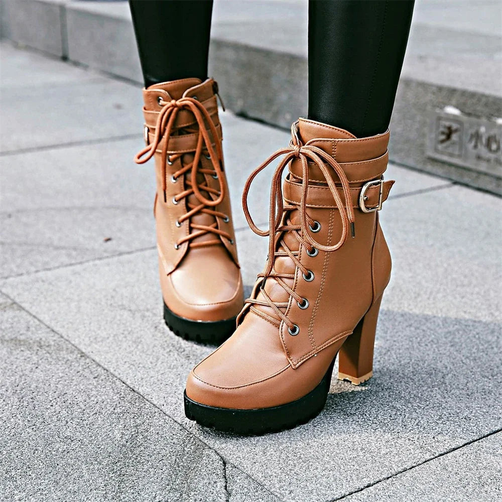Zapatos de mujer Botas de moto Otoño Invierno Botas de mujer 2025 Botas de tobillo elegantes para mujer Plataformas de tacón alto Botas sexis con hebilla blanca