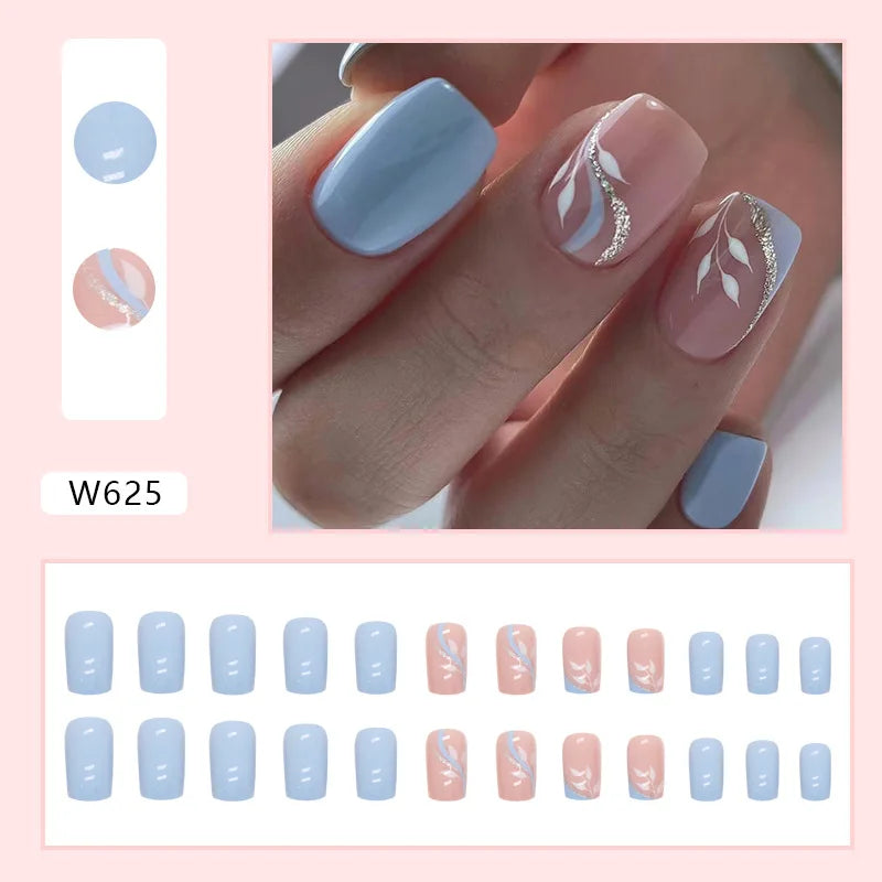 Dulce francés 24 Uds. De uñas postizas degradadas rosas, manicura de dedos artificiales brillantes, uñas postizas reutilizables para mujeres