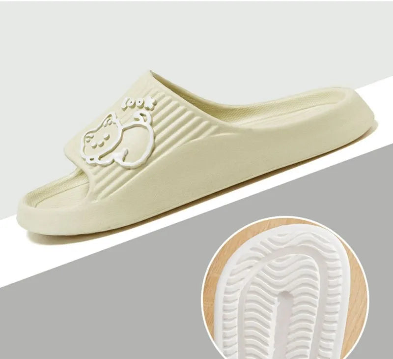 Zapatillas de baño con plataforma gruesa para mujer, chanclas antideslizantes de dibujos animados de gato, sandalias de playa de verano, zapatos de interior, 2023