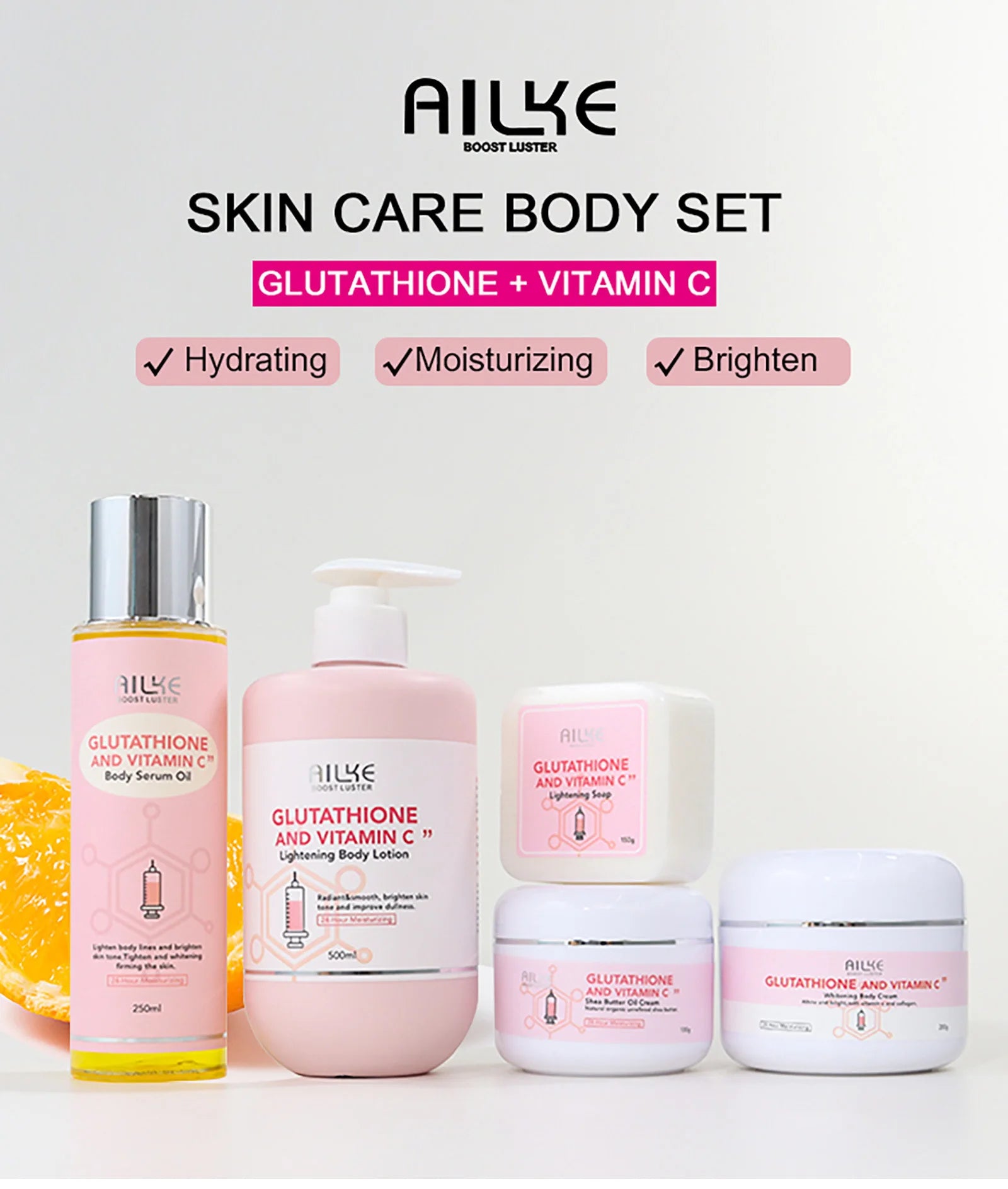 AILKE blanqueamiento eliminar manchas negras loción para el cuidado de la piel Facial crema hidratante glutatión corporal vitamina C piel negra cara nuevo conjunto