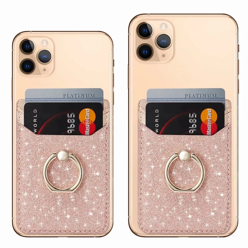 Tarjetero de cuero adhesivo 3M adhesivos tarjeta de identificación de crédito teléfono móvil bolsillo trasero funda tipo billetera pegatina soporte para teléfono Suporte Celular