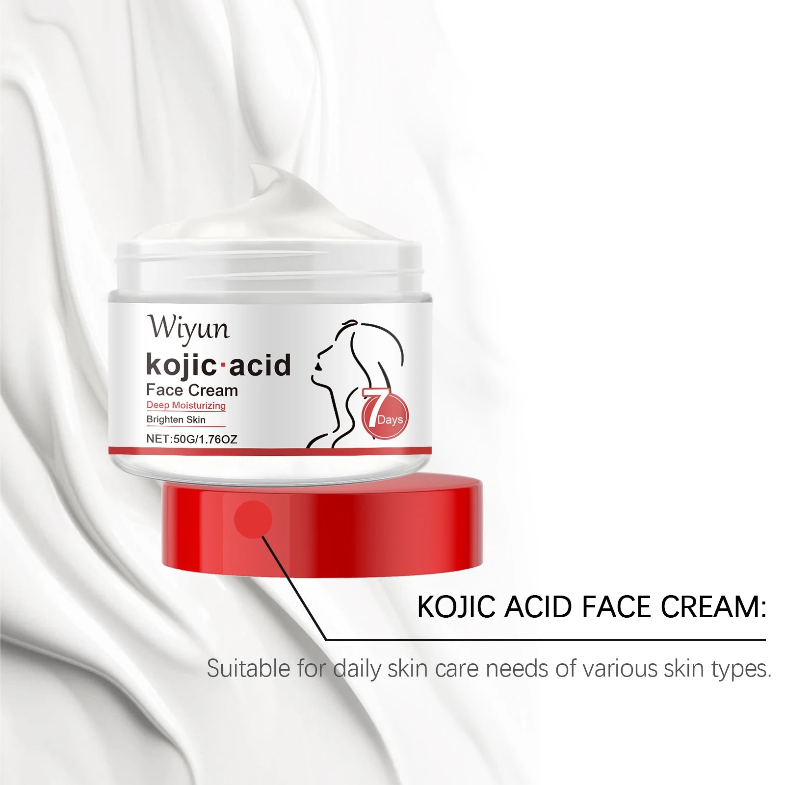 Crema blanqueadora de ácido kójico, pigmento iluminador de la piel, melanina, aclara las manchas oscuras, elimina la mejora la embotamiento, tono uniforme, hidratante facial