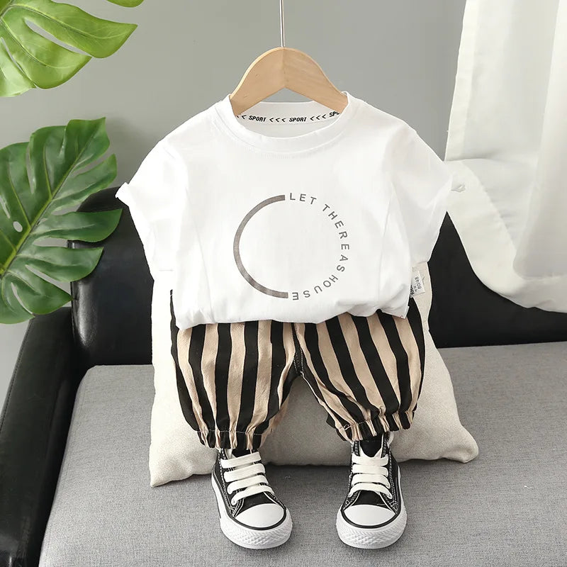 Ropa para niños, ropa para madres y niños, conjuntos para niños, camiseta, pantalones cortos, traje de moda de manga corta de algodón de verano, 2 uds.
