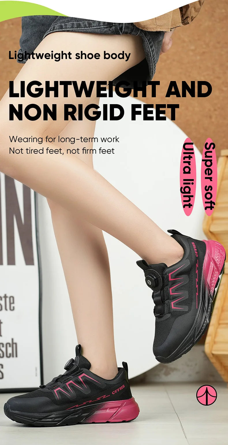 Zapatos de seguridad para mujer, botas de trabajo con punta de acero, zapatillas deportivas transpirables a prueba de perforaciones, botas de seguridad cómodas para construcción