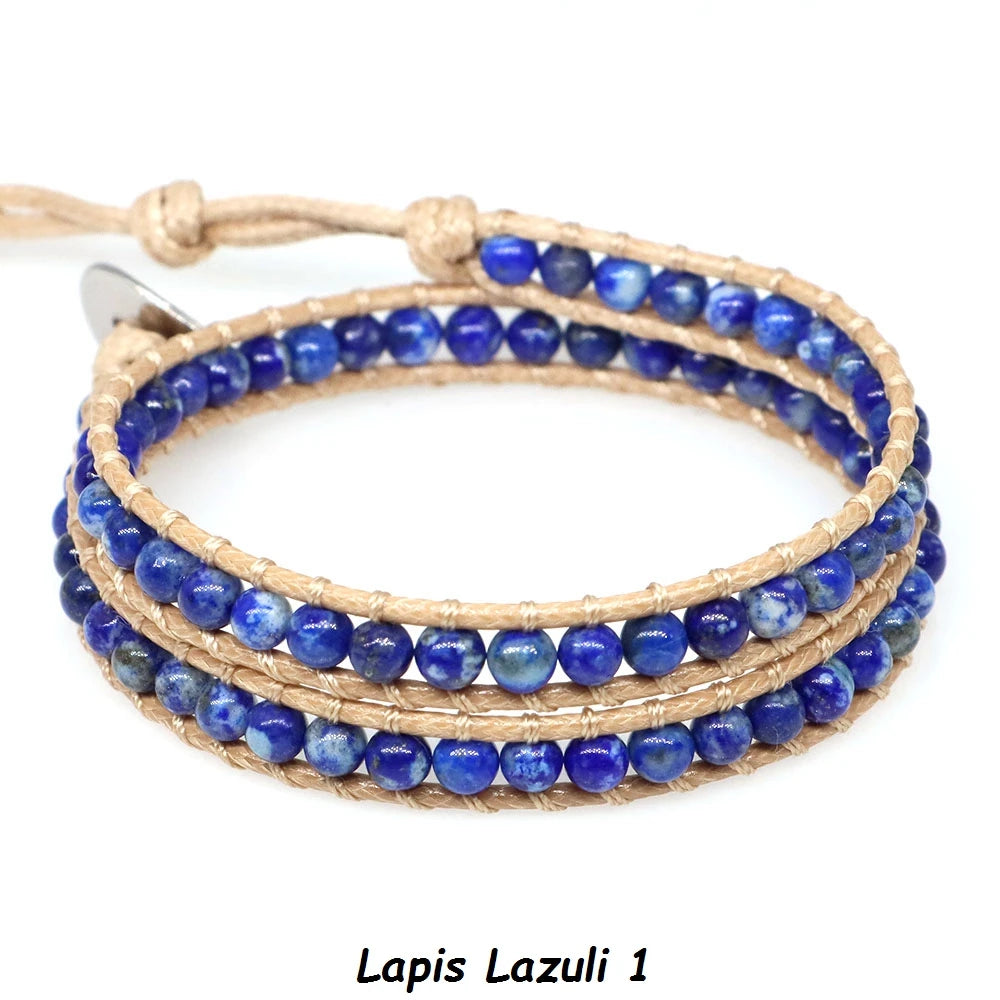 Pulsera de cuentas bohemias de piedra Natural, lapislázuli, 2 hebras, brazalete tejido de cuerda de cuero multicapa para mujeres y hombres, regalo de joyería