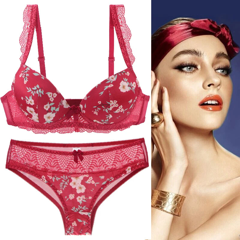 Conjunto de sujetadores sexys para mujer, ropa interior Floral con lazo de copa BCDE grande, negro, Beige, azul, rojo, blanco, lencería de encaje, novedad de 2023