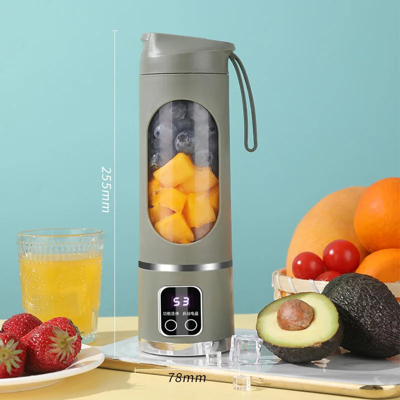 Exprimidor de frutas portátil de 10 hojas, capacidad de 450ml, 3 engranajes, licuadora recargable por USB, trituradora de hielo para batidos y batidos, taza exprimidora