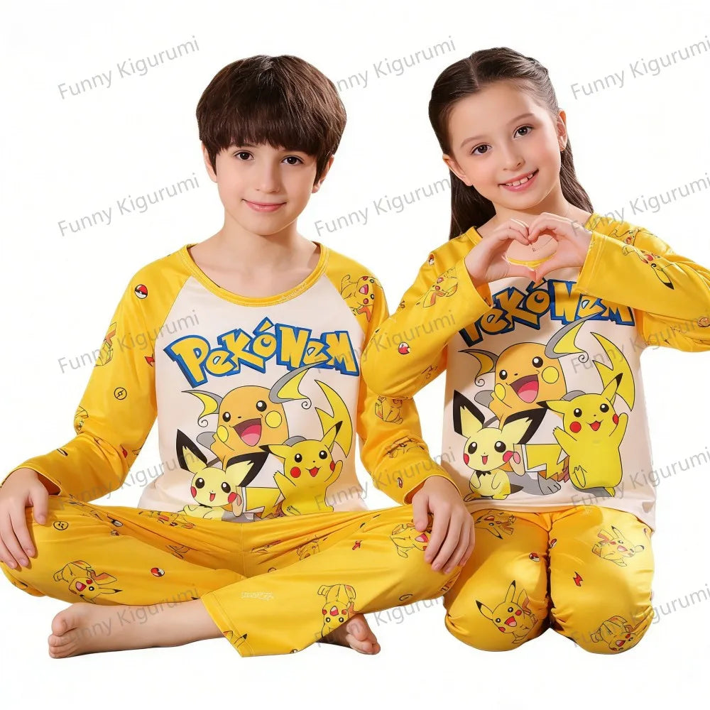 Pijamas de dibujos animados para niños de 3 a 5, 7, 9, 11 y 13 años, conjuntos de ropa para el hogar para niños, pijamas de Pikachu de manga larga para niñas, ropa de descanso para adolescentes