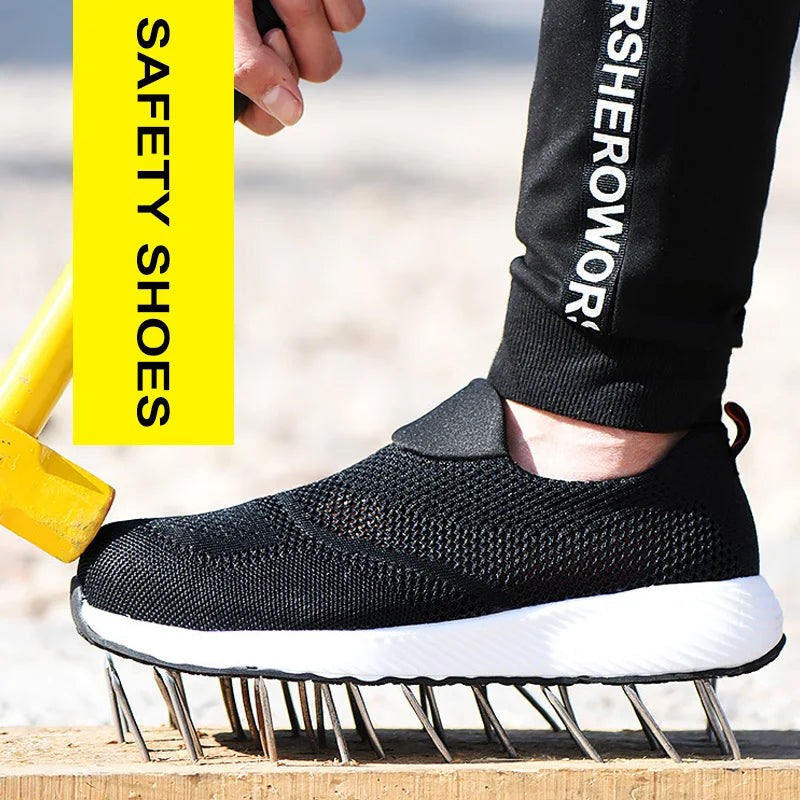Zapatillas de trabajo ligeras de malla de verano, zapatos de seguridad protectores con punta de acero para el trabajo, zapatos de construcción transpirables para hombres y mujeres, botas de trabajo para hombres