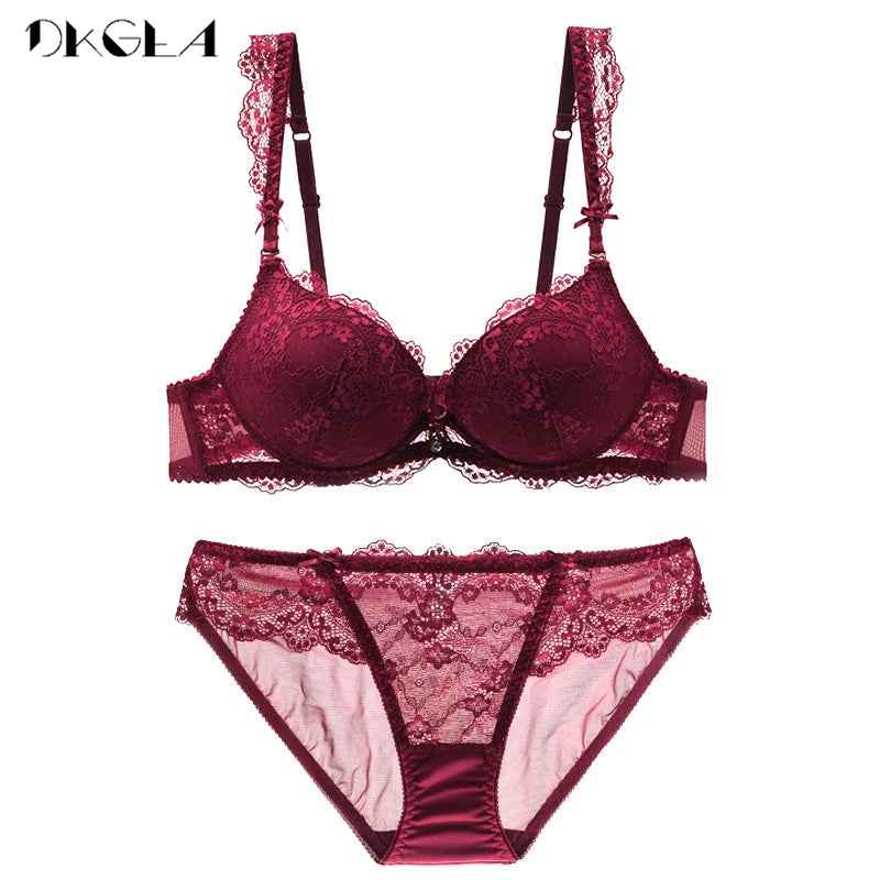 Sujetador de realce con escote en V profundo para mujer, conjunto de ropa interior Sexy, Copa gruesa de encaje, lencería cómoda de marca de alta calidad