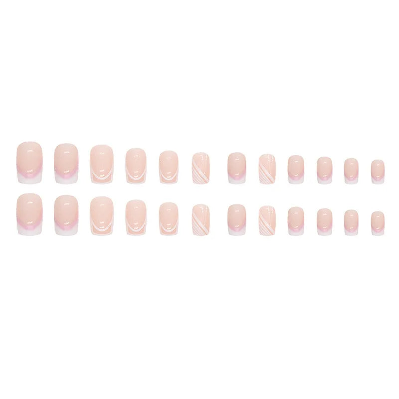 Dulce francés 24 Uds. De uñas postizas degradadas rosas, manicura de dedos artificiales brillantes, uñas postizas reutilizables para mujeres