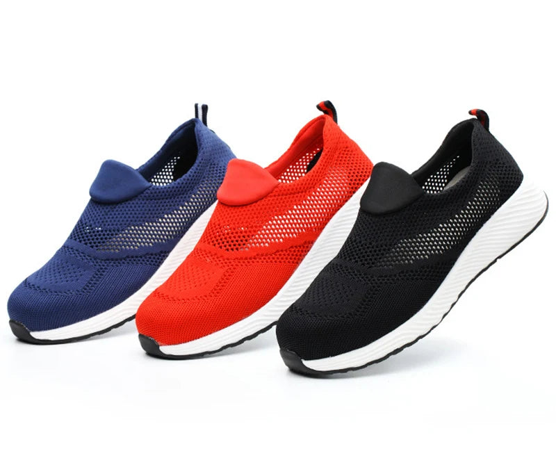 Zapatillas de trabajo ligeras de malla de verano, zapatos de seguridad protectores con punta de acero para el trabajo, zapatos de construcción transpirables para hombres y mujeres, botas de trabajo para hombres