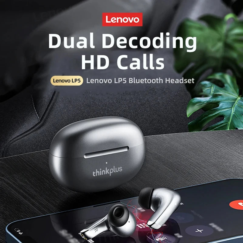 Choice Lenovo LP5 auriculares inalámbricos con Bluetooth, auriculares de música HiFi, Auriculares deportivos impermeables con micrófono, auriculares de negocios