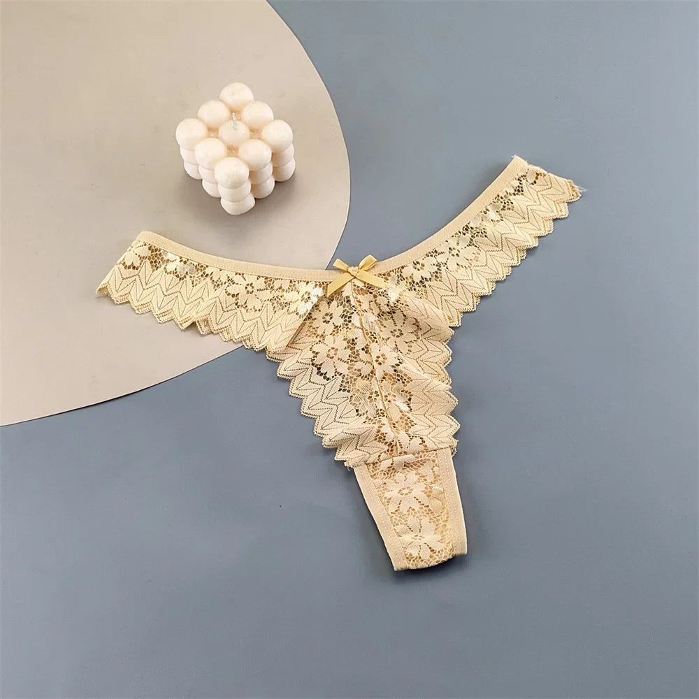 Paquete de 3 tangas de encaje para mujer, ropa interior transparente de cintura media, bragas femeninas con volantes, tallas grandes