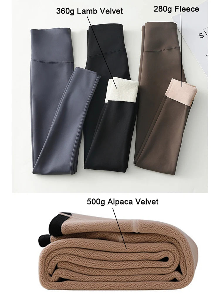 BIVIGAOS-mallas gruesas de terciopelo de Alpaca para mujer, mallas de tiburón negro, cintura alta, ajustadas, sin costuras, cálidas, para otoño e invierno