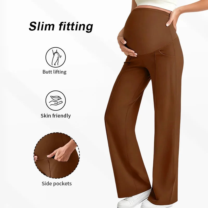 Pantalones rectos de maternidad de talla grande 2026 Otoño Invierno pantalones de pierna ancha de cintura alta para mujeres embarazadas ropa exterior pantalones sueltos Premama