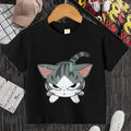 Camiseta con estampado de gato para niños y niñas, camiseta de dibujos animados, camiseta informal de manga corta, ropa cómoda y divertida para verano