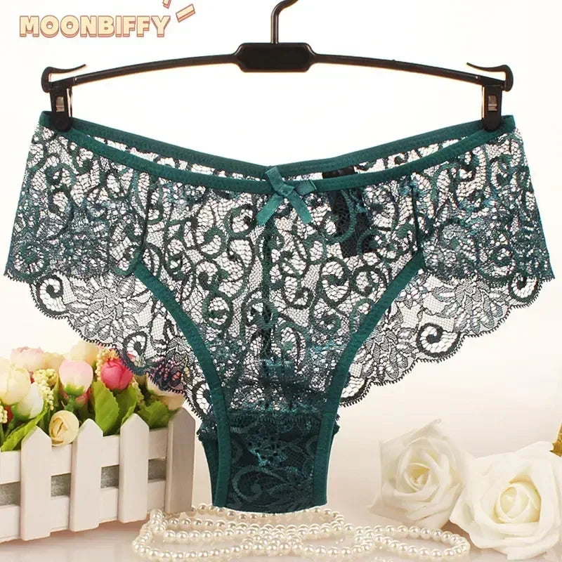 Bragas de encaje sexis de talla grande, lencería para mujer, bragas de encaje transparente transpanrent brillantes, talla grande brasileña femenina S M L XL de talla grande