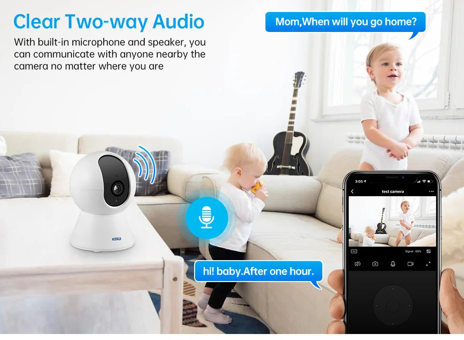 KERUI-minicámara IP inteligente Tuya de 5MP, videocámara inalámbrica para interiores, con WiFi, detección humana de IA, vigilancia CCTV, Monitor de bebé