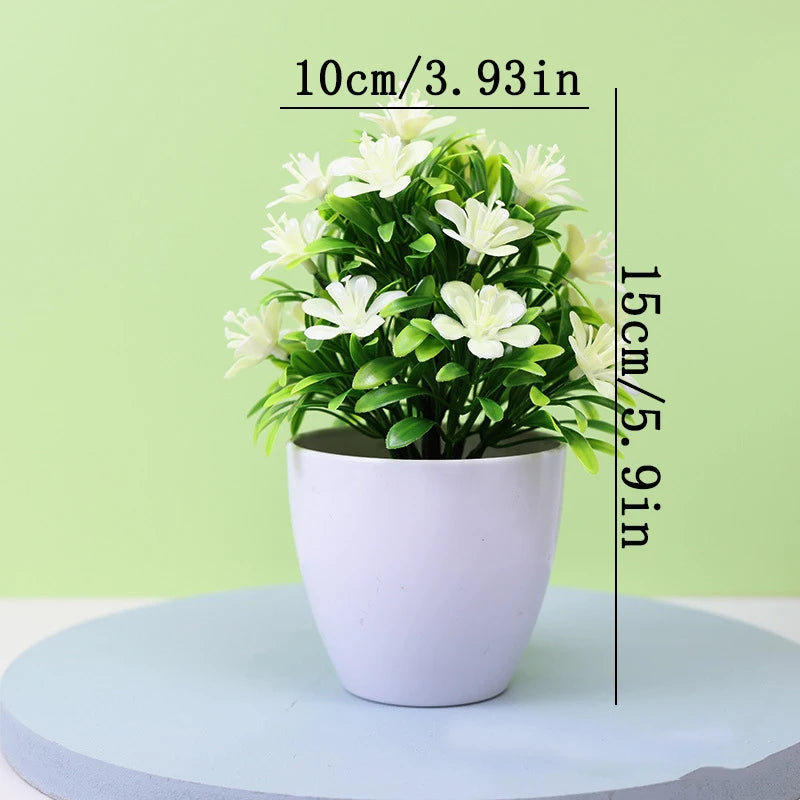 Flores Artificiales de Ciruelo de Cinco Hojas, Plantas Pequeñas en Maceta, Aptas para Interiores y Exteriores, Ideales para Decoración del Hogar y Bodas
