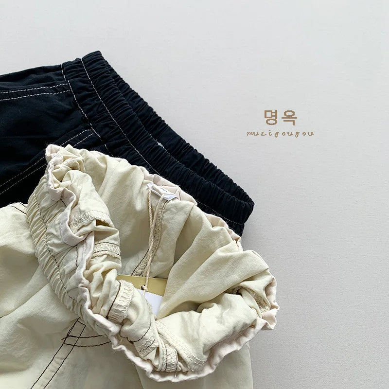 NOVEDAD DE VERANO 2025, pantalones cortos sueltos para niños, pantalones casuales sólidos para bebés, pantalones cortos casuales de algodón para niños y niñas, pantalones medios para niños, ropa para niños