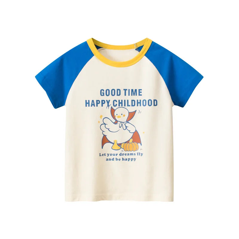 Camisetas cortas de manga corta para niños, 2023 algodón, oso, coche, animales, dibujos animados, Top deportivo informal, 100%