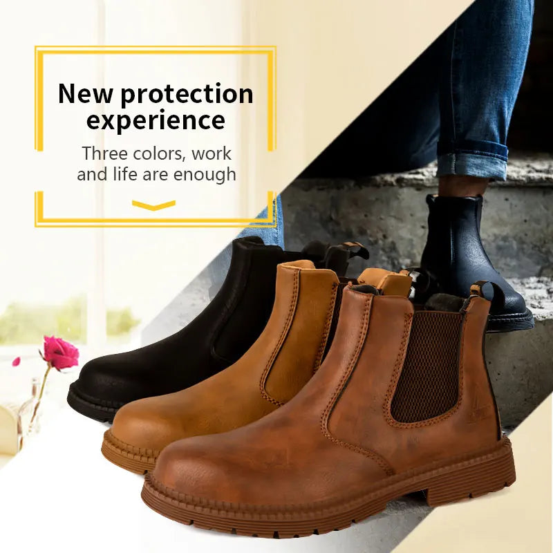 Botas de trabajo Lerther para hombre, zapatos de seguridad indestructibles, zapatillas de trabajo a prueba de pinchazos con punta de acero, zapatos de trabajo para hombre