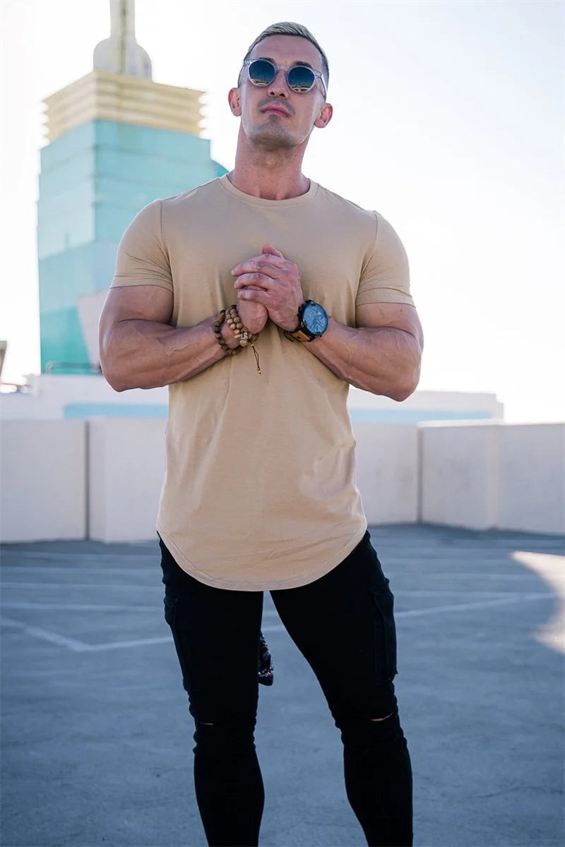 Camiseta de entrenamiento muscular, camiseta de manga corta de entrenamiento de verano para hombre, camiseta de fitness de algodón de alta calidad para hombre, camisetas de color sólido para gimnasio