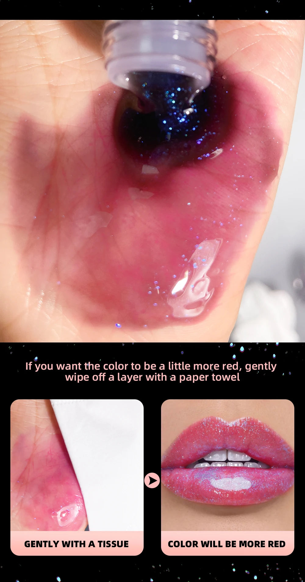 Brillo Labial QIBEST con Efecto Espejo, Hidratante, Cambia de Color, Bálsamo Labial Brillante, Voluminizador, Tinte Labial Diamante de Larga Duración