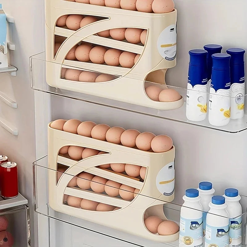 Contenedor de almacenamiento de huevos rodante de 3 niveles para refrigerador, estante organizador de 24 huevos, caja de almacenamiento de cocina y nevera de gran capacidad