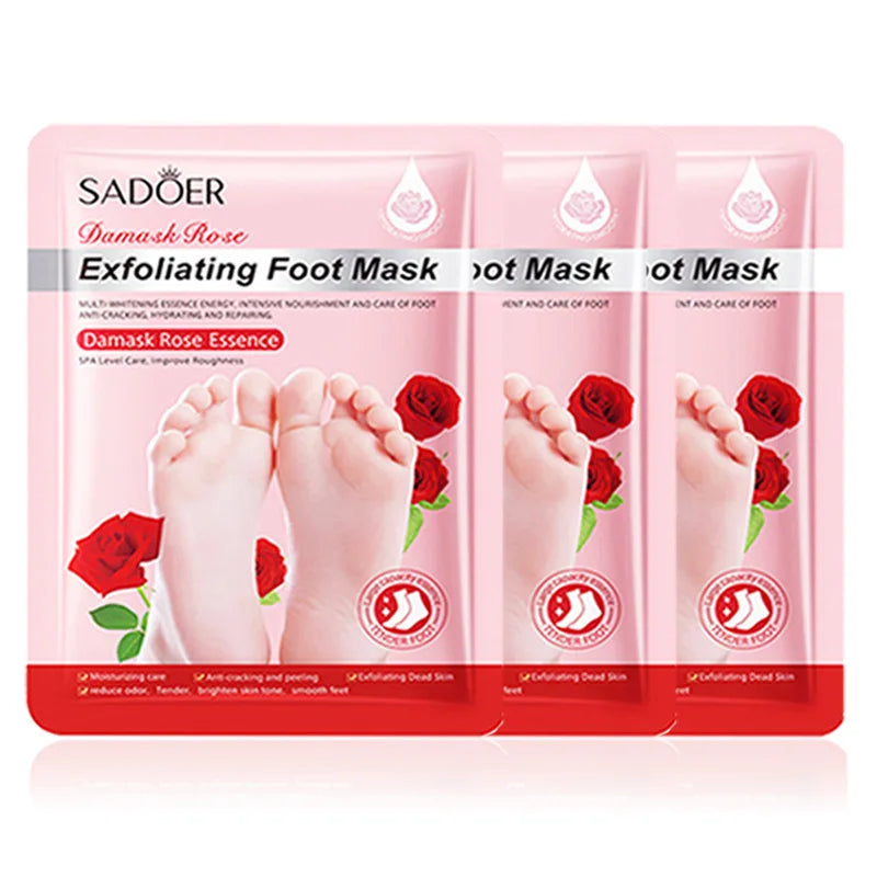 3 pares SADOER mascarilla de lavanda para pies mascarilla exfoliante de pies hidratante antienvejecimiento pies pedicura exfoliante pies cuidado de la piel